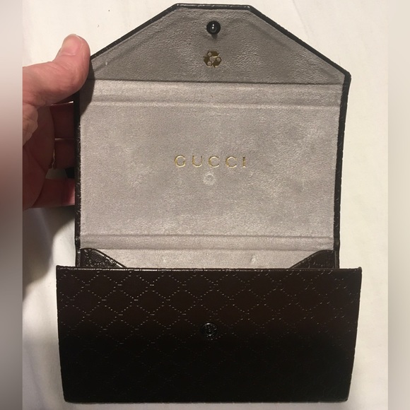Gucci Triangle Logo Large Brown Leather Sunglass Case For Large Shades Triangle - Picture 7 of 16